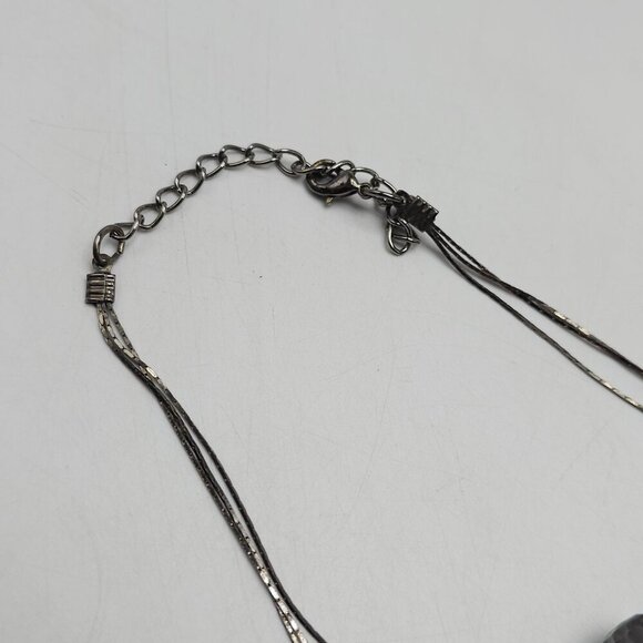 Layered Necklace With Faceted Gray Teardrop Beads Adjustable Chain - Picture 4 of 5